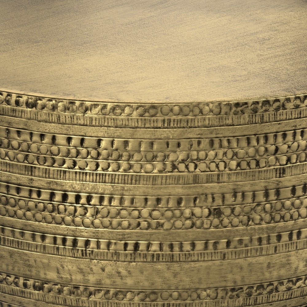 18" Antiqued Gold Distressed Iron Round Drum End Table