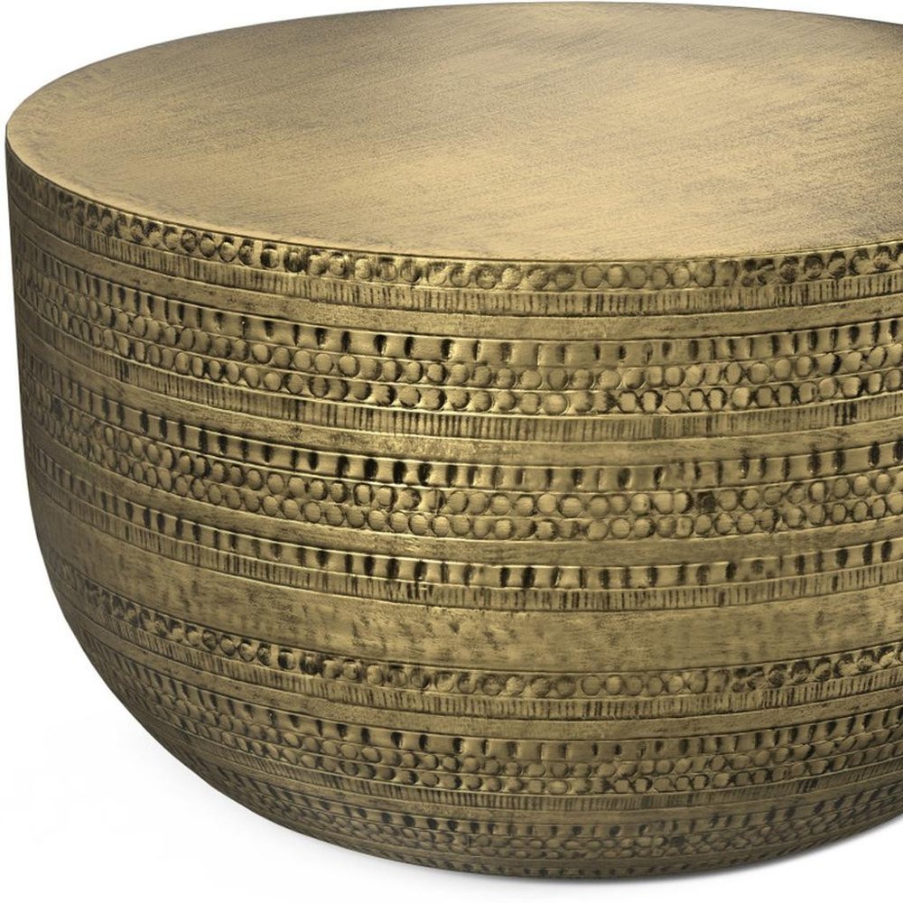 18" Antiqued Gold Distressed Iron Round Drum End Table
