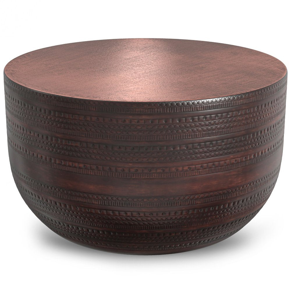 18" Powder Coated Antiqued Gold Distressed Iron Round Drum End Table HomeRoots