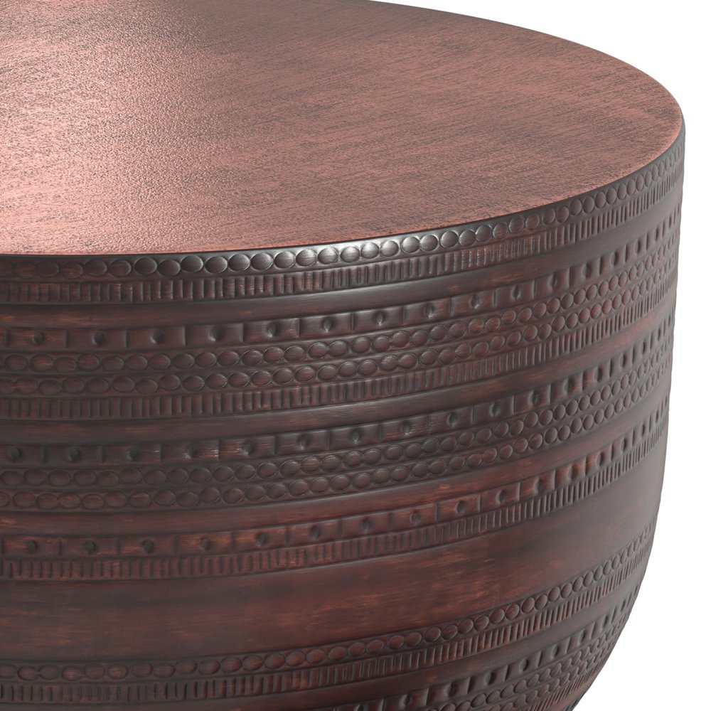 18" Powder Coated Antiqued Gold Distressed Iron Round Drum End Table HomeRoots