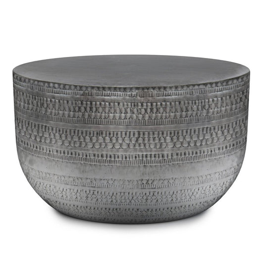 18" Silver Distressed Iron Round Drum End Table