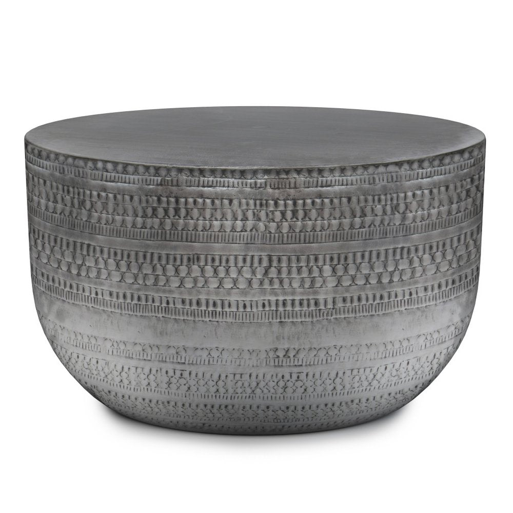 18" Silver Distressed Iron Round Drum End Table
