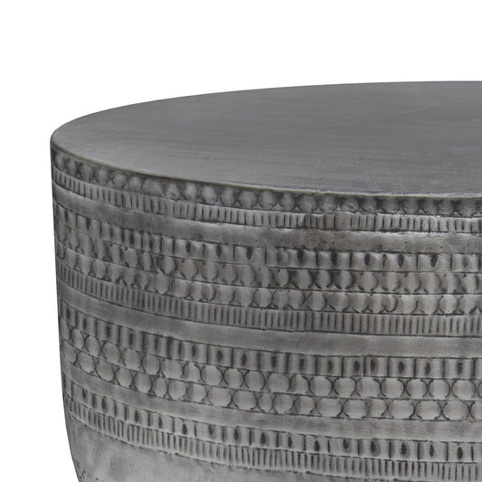18" Silver Distressed Iron Round Drum End Table
