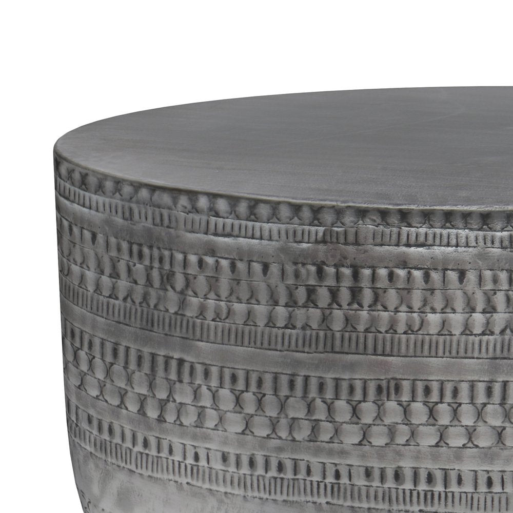 18" Silver Distressed Iron Round Drum End Table — view 2