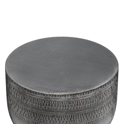 18" Silver Distressed Iron Round Drum End Table