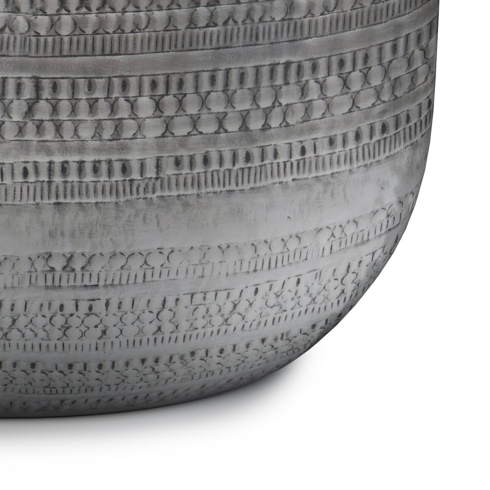 18" Silver Distressed Iron Round Drum End Table