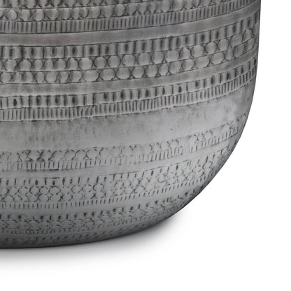 18" Silver Distressed Iron Round Drum End Table