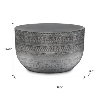 18" Antique Silver Distressed Iron Round Drum End Table HomeRoots