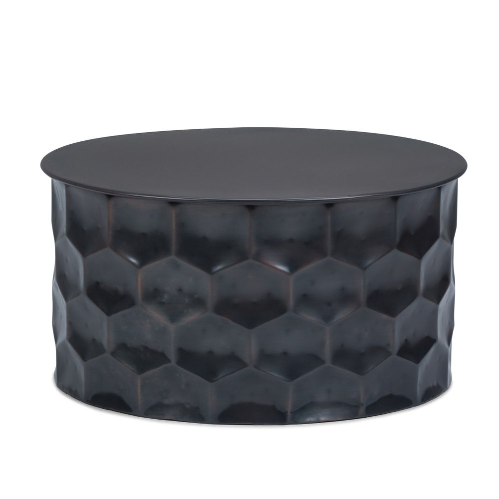 17" Antiqued Bronze Distressed Iron Round Drum End Table HomeRoots