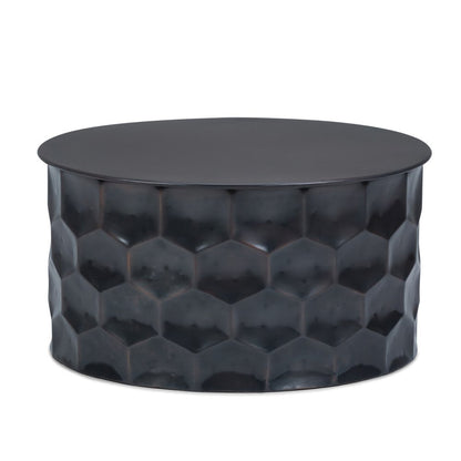 17" Antiqued Bronze Distressed Iron Round Drum End Table HomeRoots