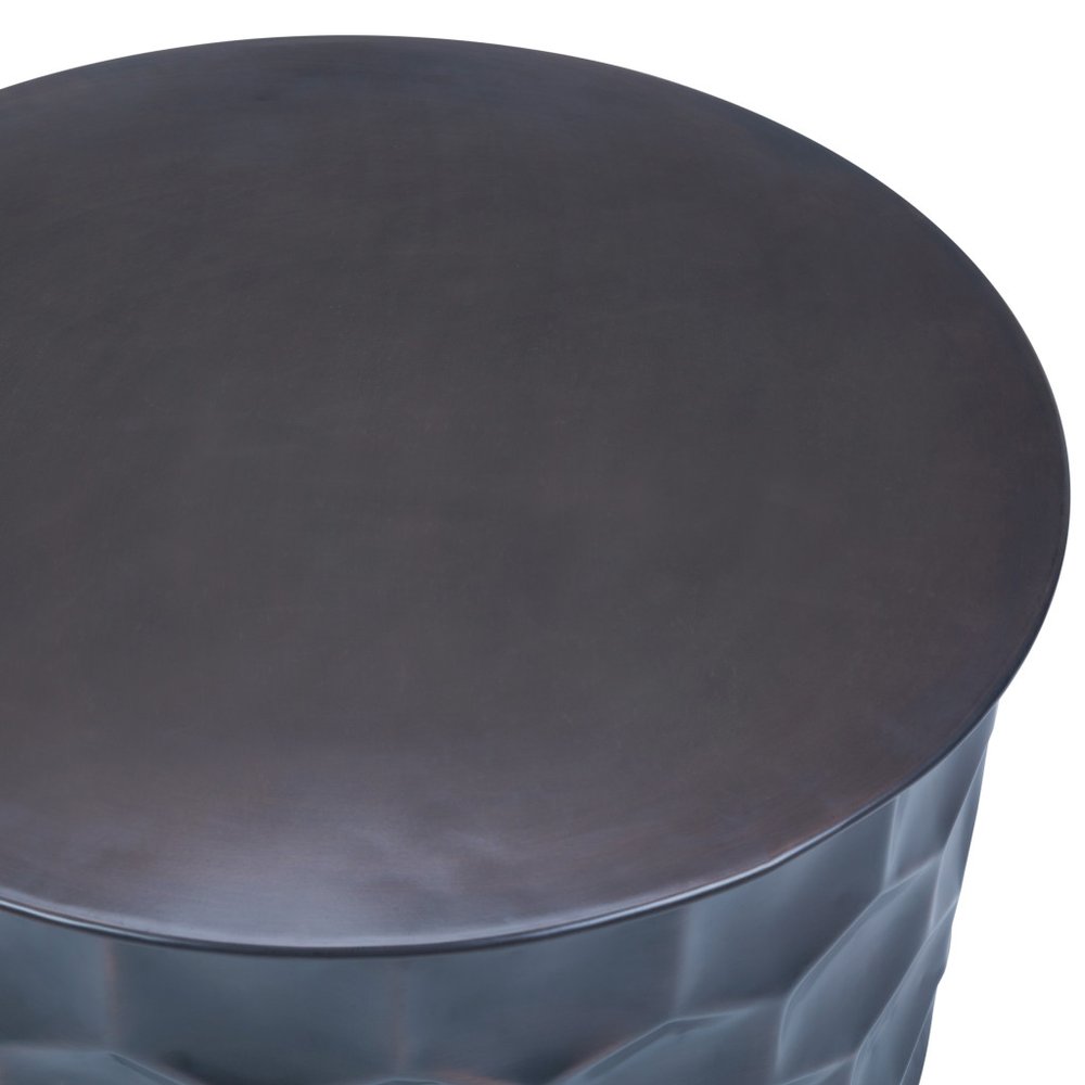 17" Antiqued Bronze Distressed Iron Round Drum End Table HomeRoots