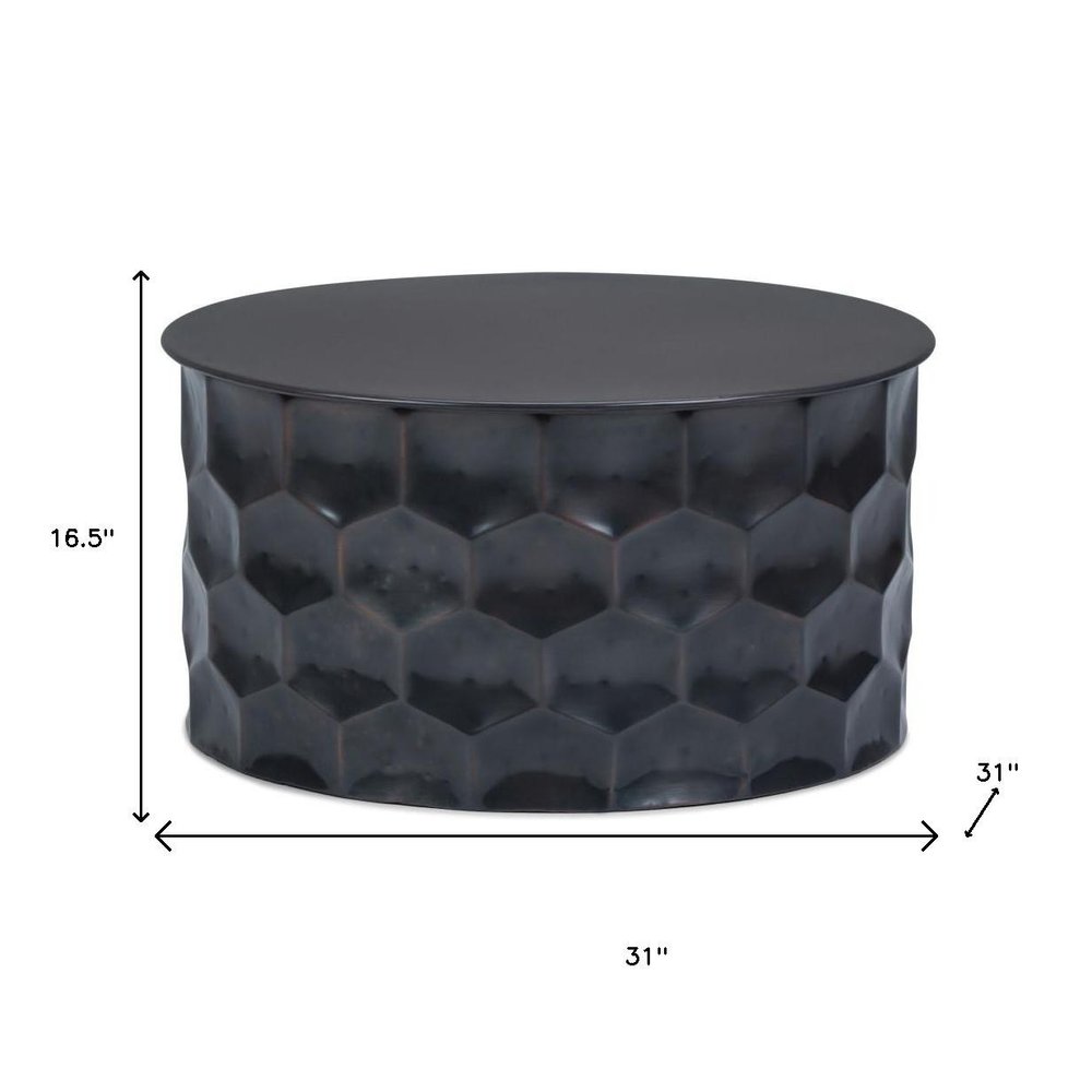17" Antiqued Bronze Distressed Iron Round Drum End Table HomeRoots