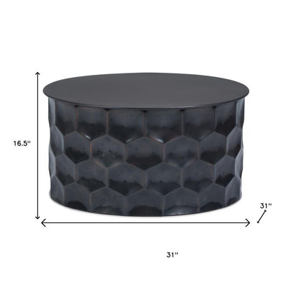 17" Antiqued Bronze Distressed Iron Round Drum End Table HomeRoots