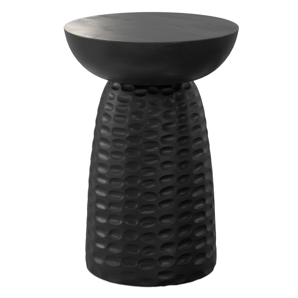 18" Black Distressed Solid Wood Round Pedestal End Table — view 1