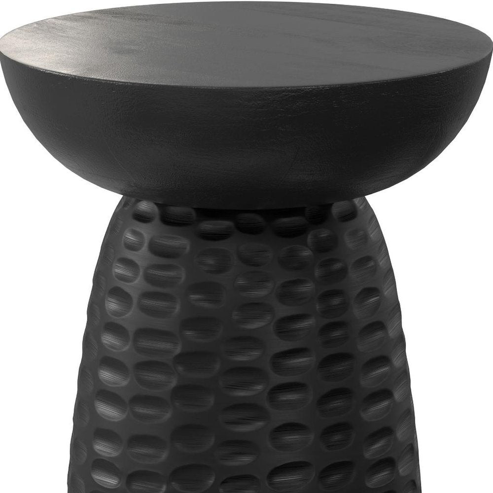 18" Black Distressed Solid Wood Round Pedestal End Table — view 3
