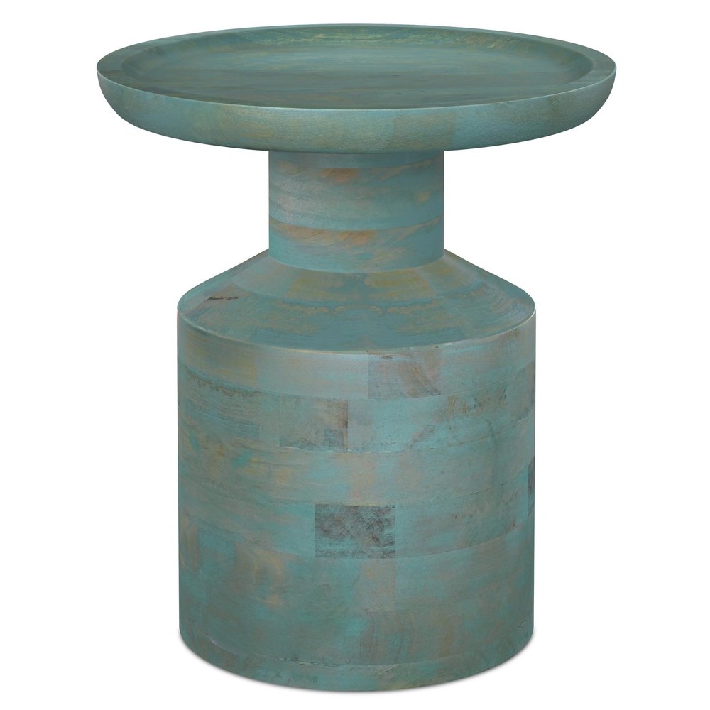 18" Teal Blue Solid Wood Round Pedestal End Table HomeRoots