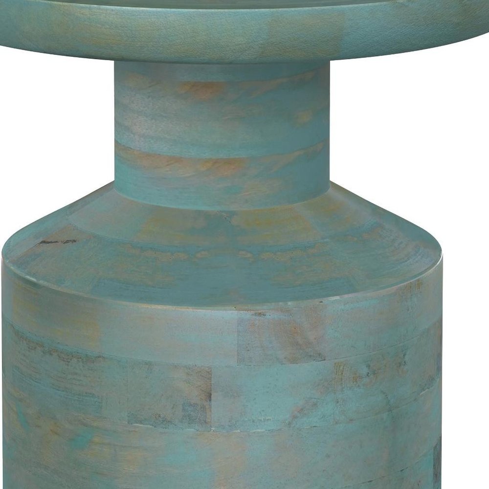 18" Teal Blue Solid Wood Round Pedestal End Table — view 2