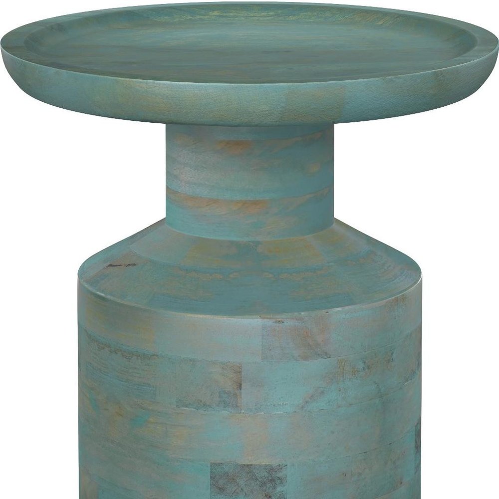 18" Teal Blue Solid Wood Round Pedestal End Table HomeRoots