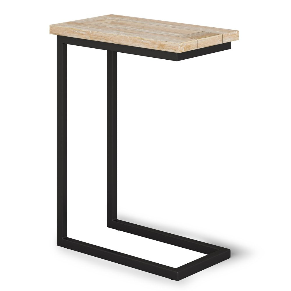 24" Natural and White Distressed Solid Wood and Iron End Table HomeRoots