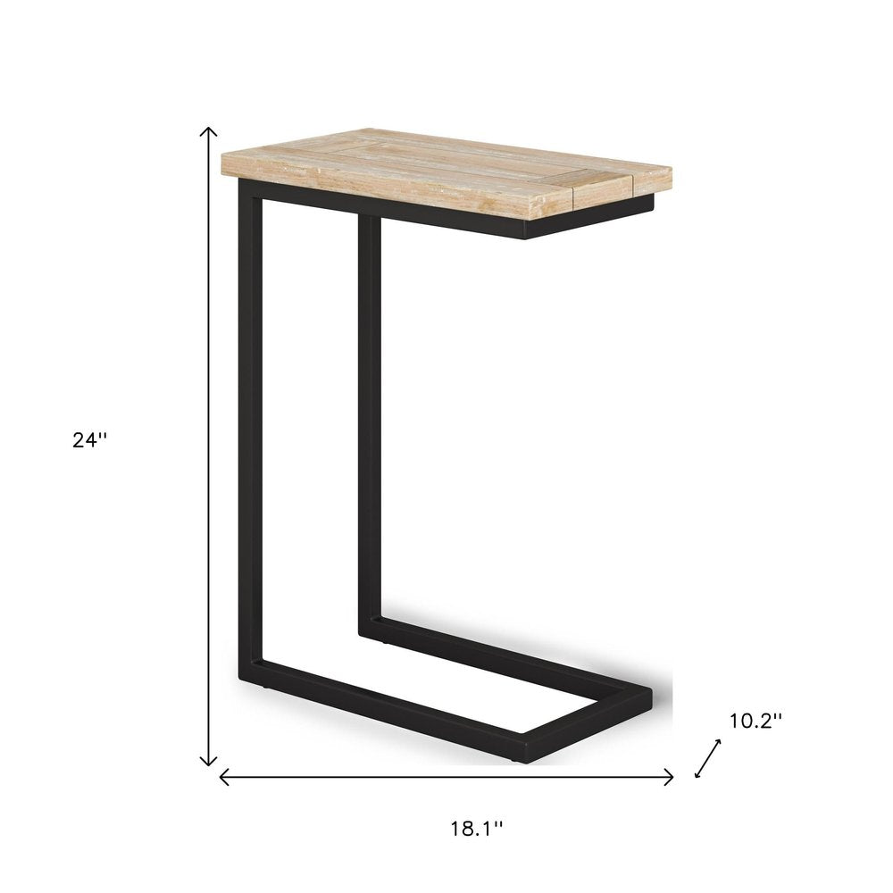 24" Natural and White Distressed Solid Wood and Iron End Table HomeRoots