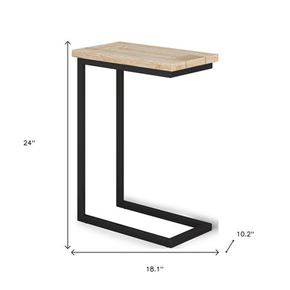 24" Natural and White Distressed Solid Wood and Iron End Table HomeRoots