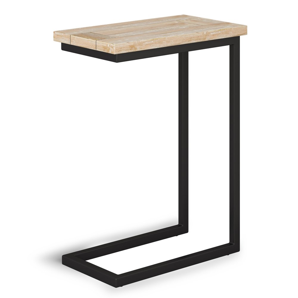 24" Natural and White Distressed Solid Wood and Iron End Table HomeRoots