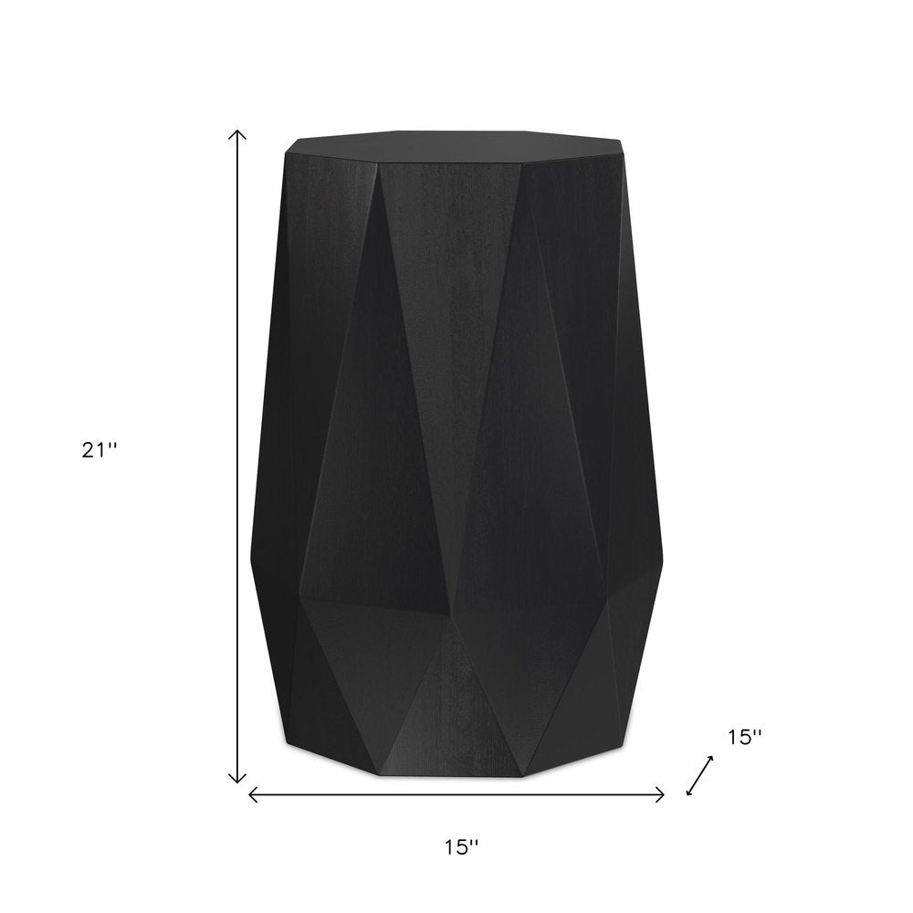 21" Matte Black Solid Wood Octagonal Block End Table — view 5