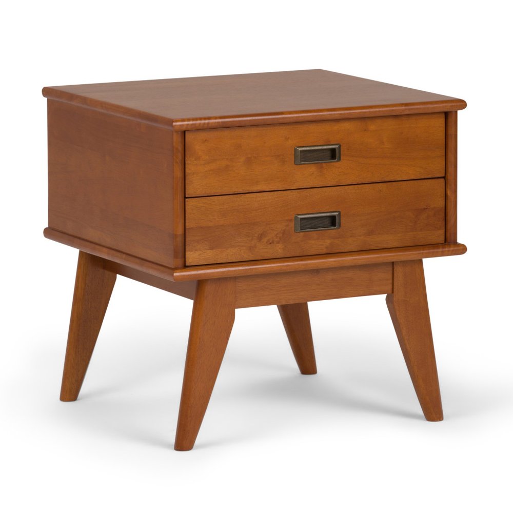 22" Varnished Brown Wood End Table With Two Drawers HomeRoots