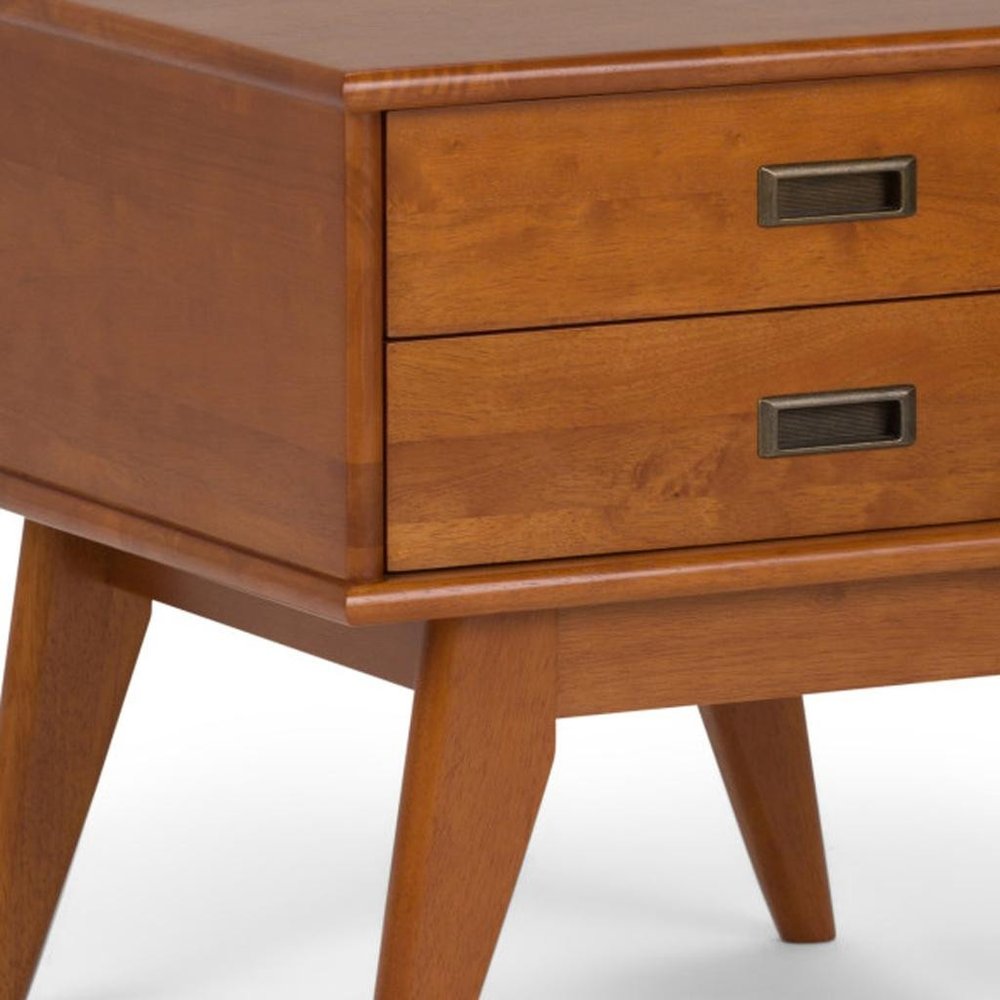22" Varnished Brown Wood End Table With Two Drawers — view 2