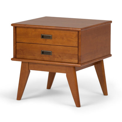 22" Varnished Brown Wood End Table With Two Drawers HomeRoots