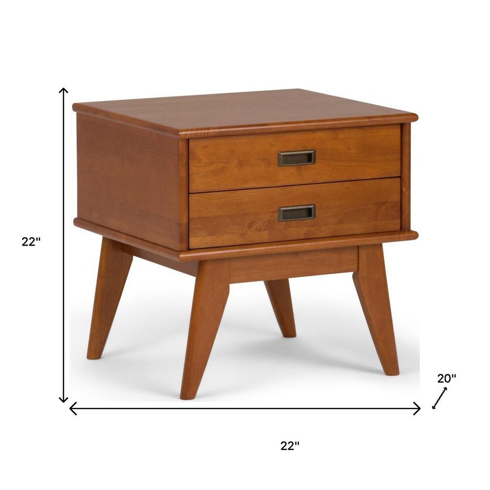 22" Varnished Brown Wood End Table With Two Drawers HomeRoots
