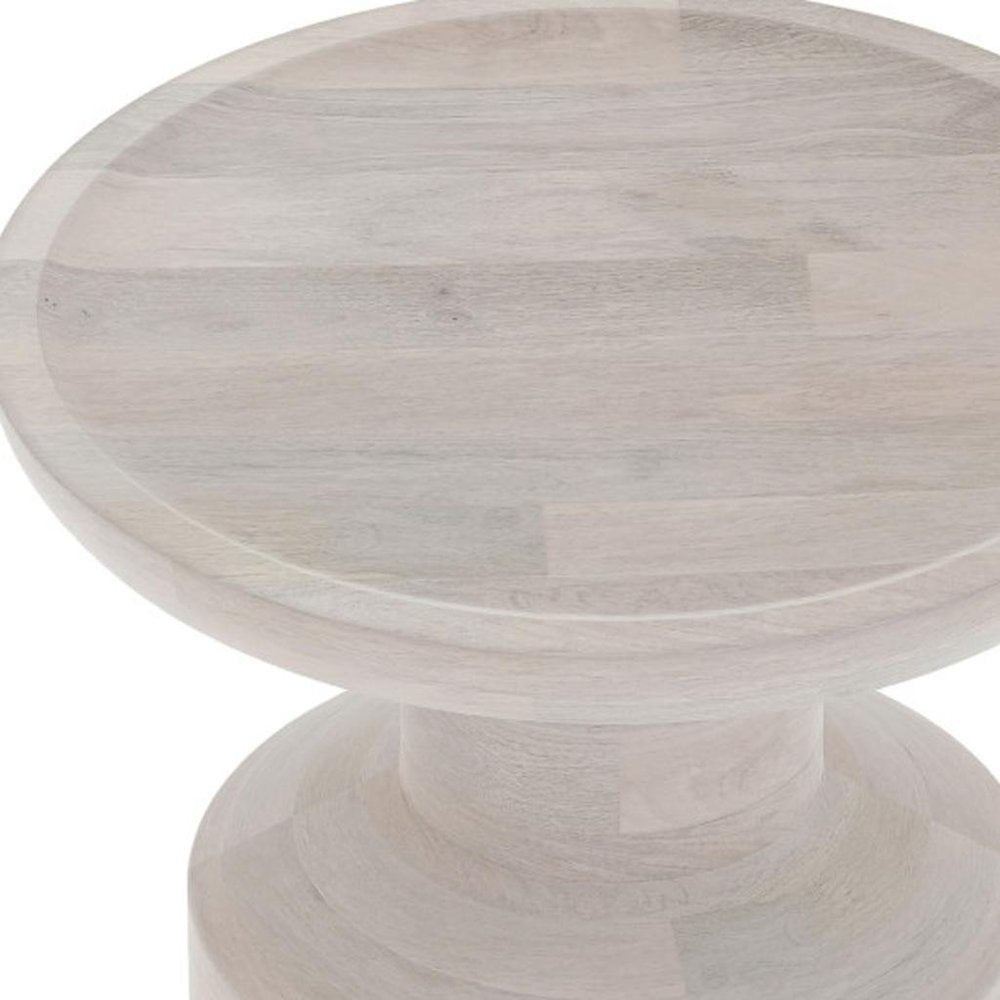 18" Teal Blue Distressed Solid Wood Round Pedestal End Table