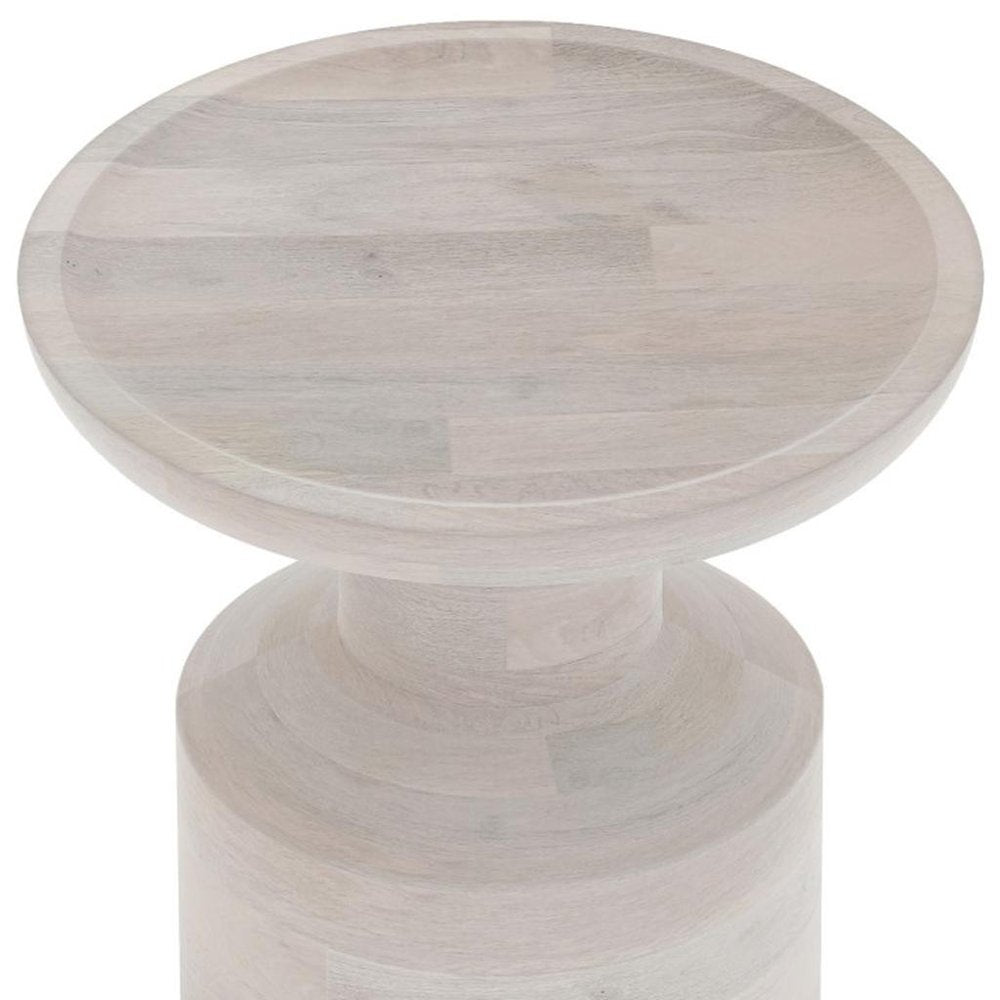 18" Teal Blue Distressed Solid Wood Round Pedestal End Table — view 8