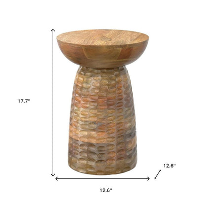 18" Black Distressed Solid Wood Round Pedestal End Table