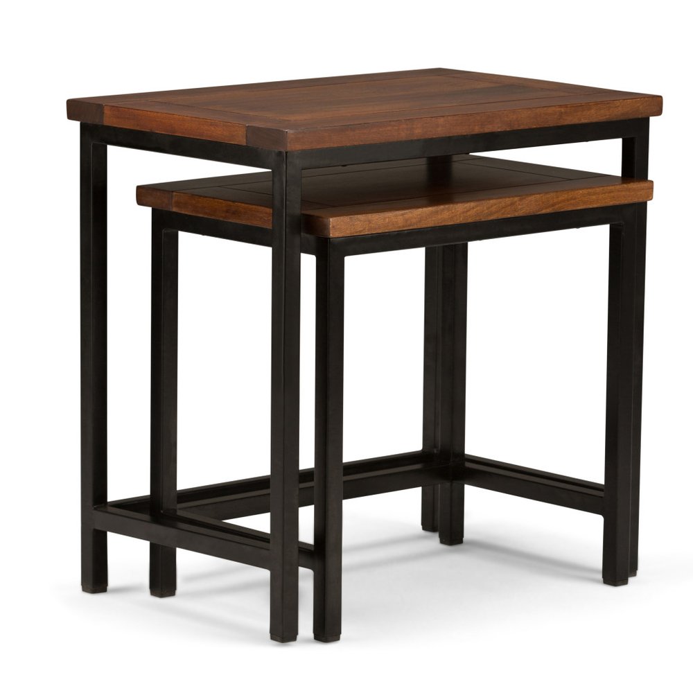 Set of Two Brown Solid Wood and Iron Nested Tables HomeRoots