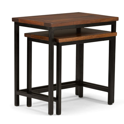 Set of Two Brown Solid Wood and Iron Nested Tables HomeRoots
