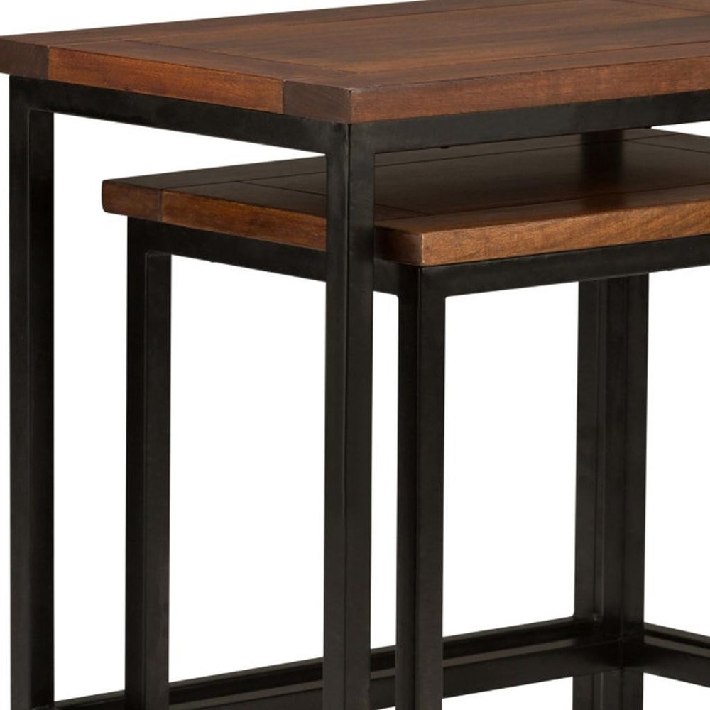 Set of Two Brown Solid Wood and Iron Nested Tables HomeRoots