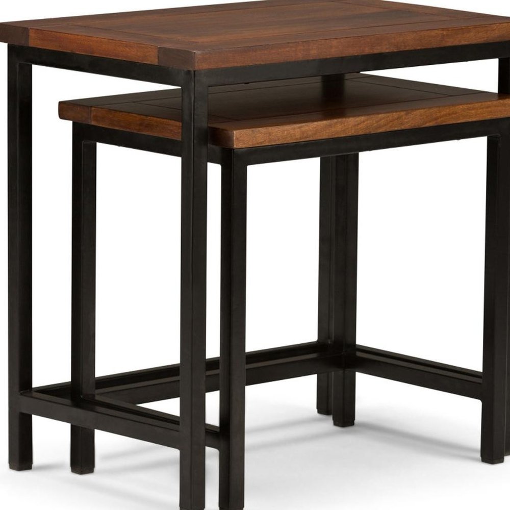 Set of Two Brown Solid Wood and Iron Nested Tables HomeRoots