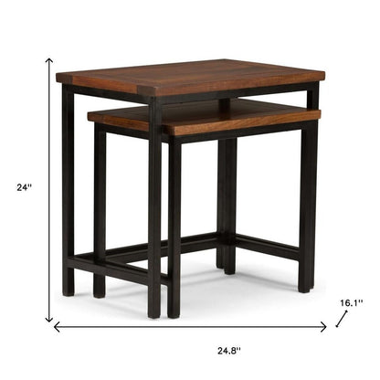 Set of Two Brown Solid Wood and Iron Nested Tables HomeRoots