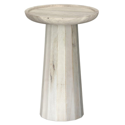 19" Natural and White Distressed Solid Wood Round Pedestal End Table HomeRoots