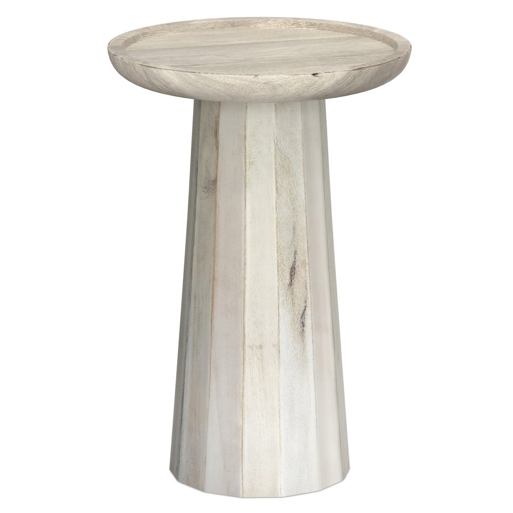 19" Natural and White Distressed Solid Wood Round Pedestal End Table HomeRoots