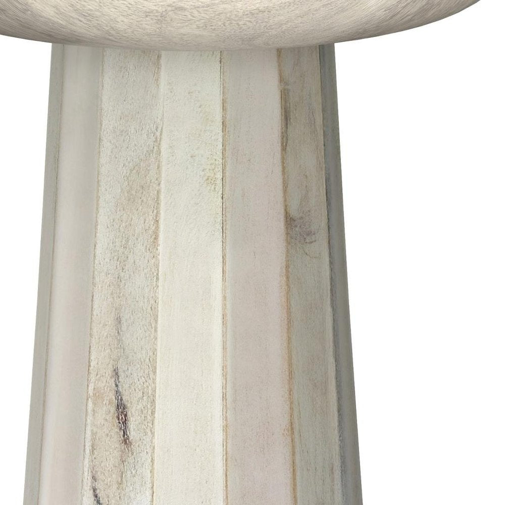 19" Natural and White Distressed Solid Wood Round Pedestal End Table HomeRoots