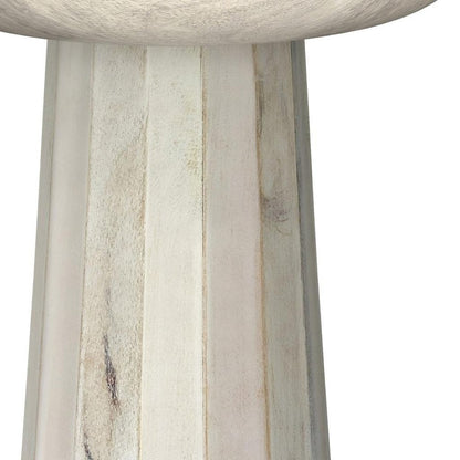 19" Natural and White Distressed Solid Wood Round Pedestal End Table HomeRoots