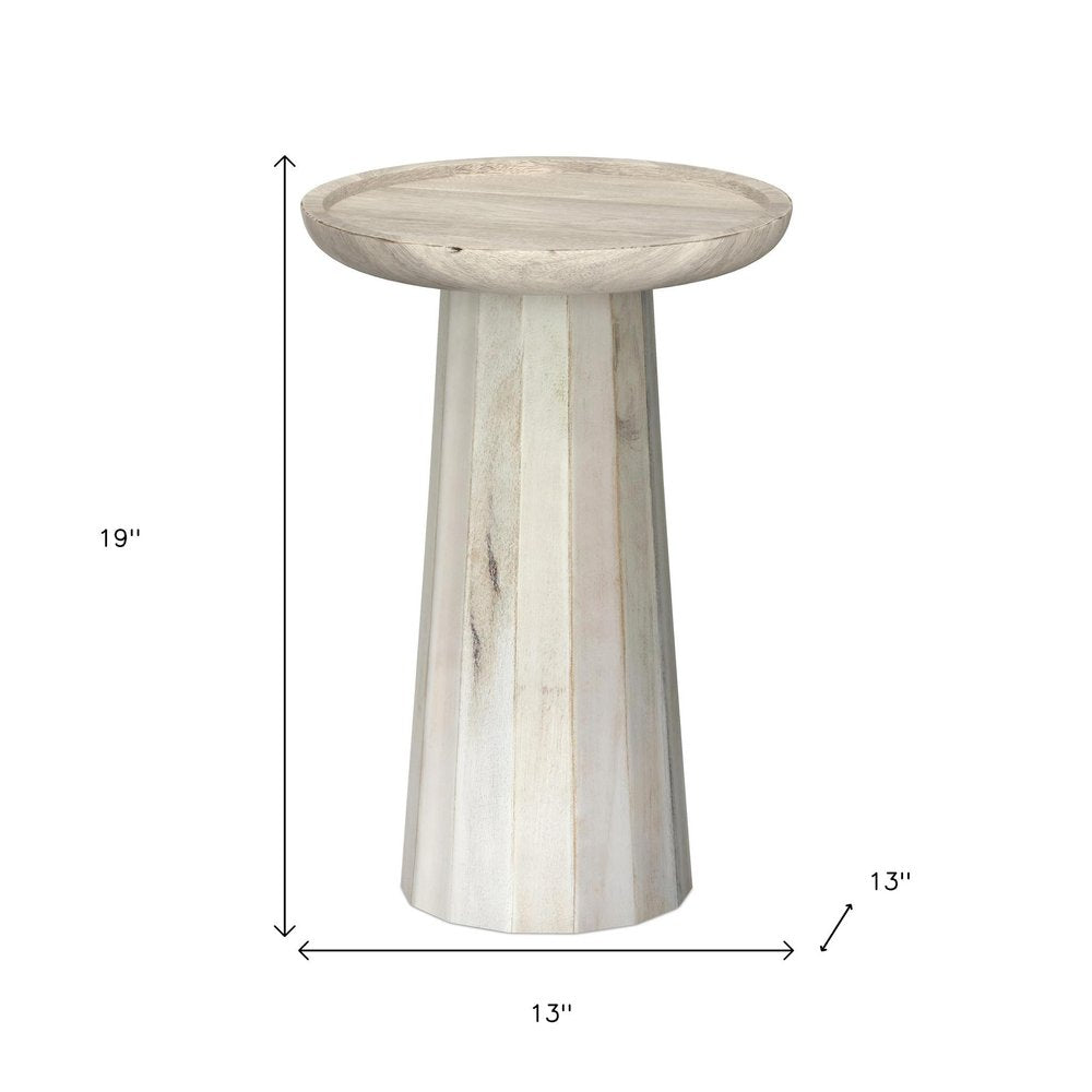 19" Natural and White Distressed Solid Wood Round Pedestal End Table HomeRoots