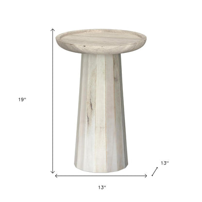 19" Natural and White Distressed Solid Wood Round Pedestal End Table HomeRoots