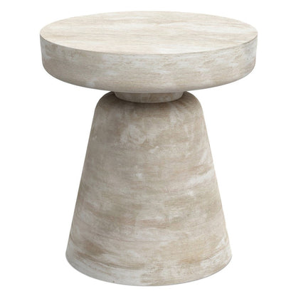 18" White Distressed Solid Wood Round Pedestal End Table