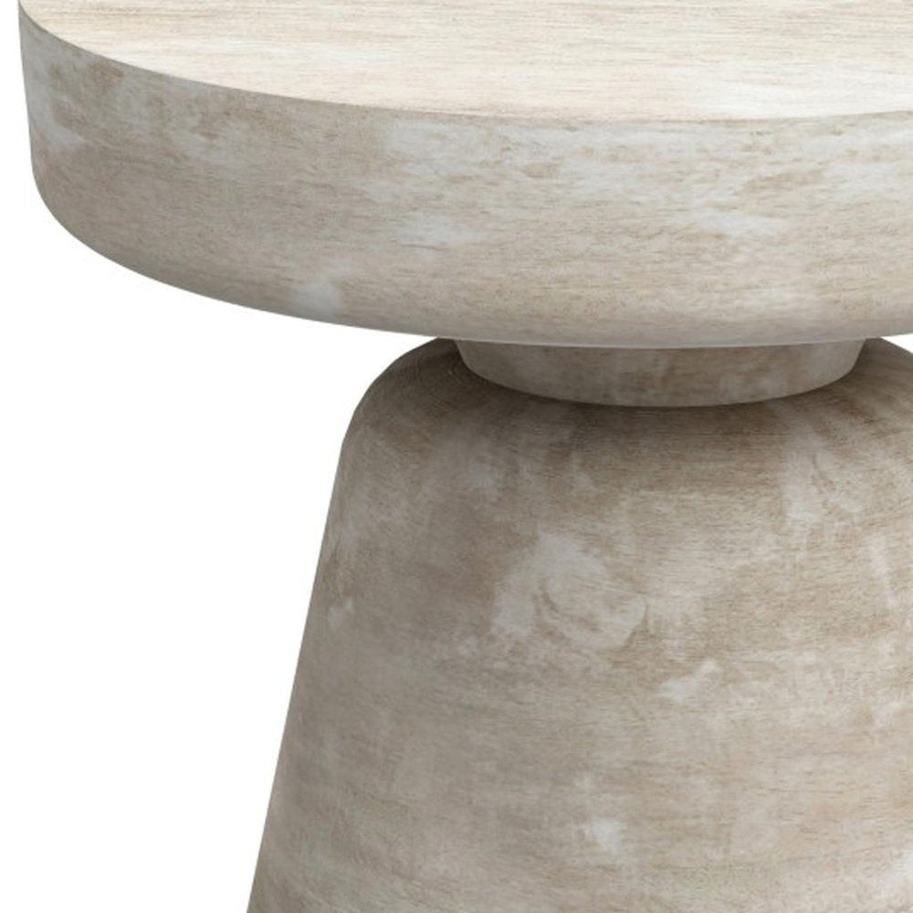 18" Distressed Walnut Distressed Solid Wood Round Pedestal End Table — view 2