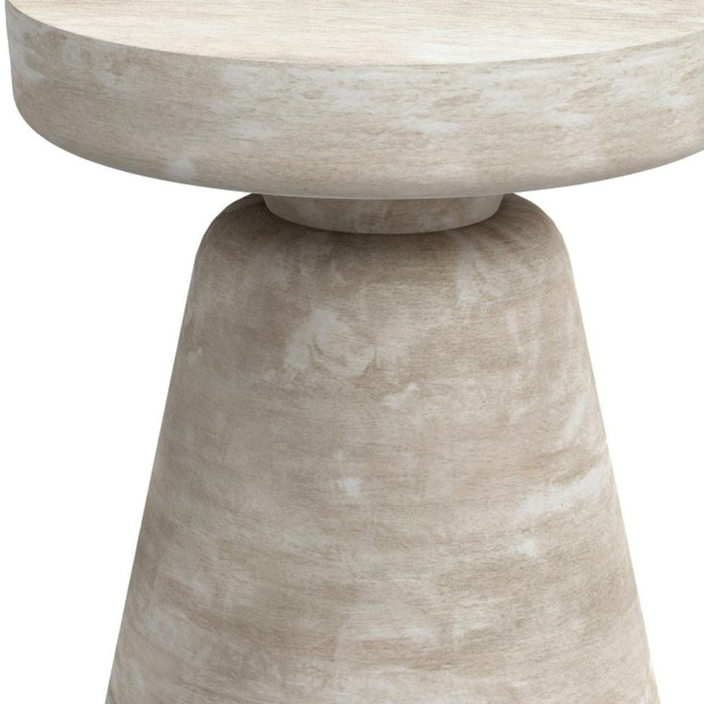 18" White Distressed Solid Wood Round Pedestal End Table