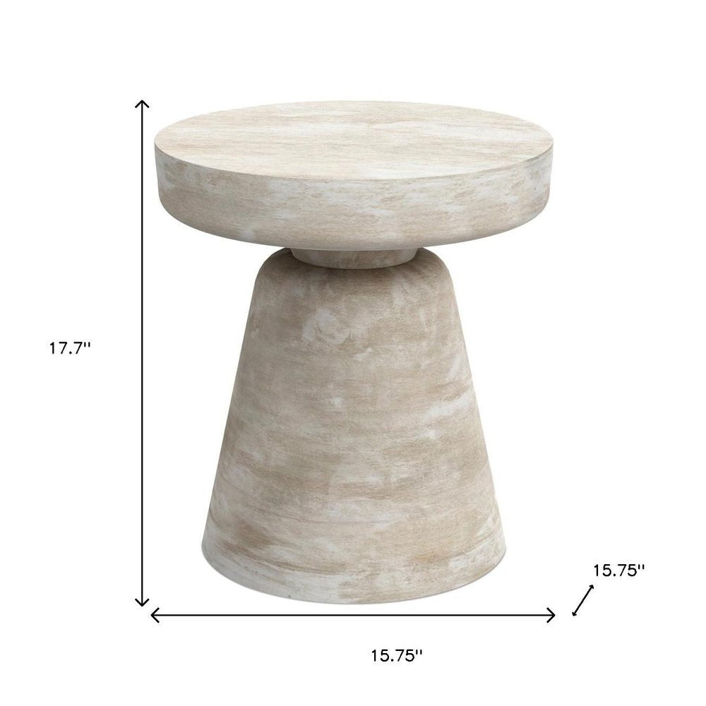 18" White Distressed Solid Wood Round Pedestal End Table — view 4
