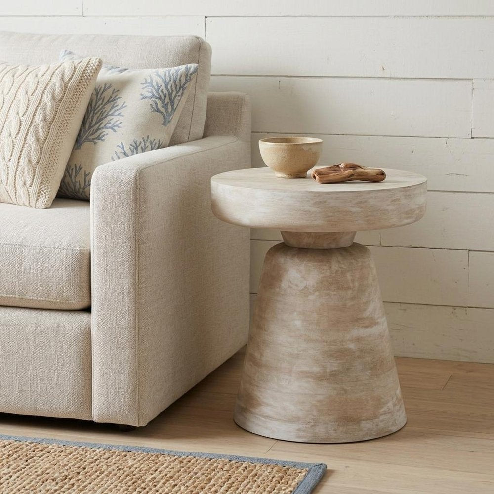 18" White Distressed Solid Wood Round Pedestal End Table — view 6
